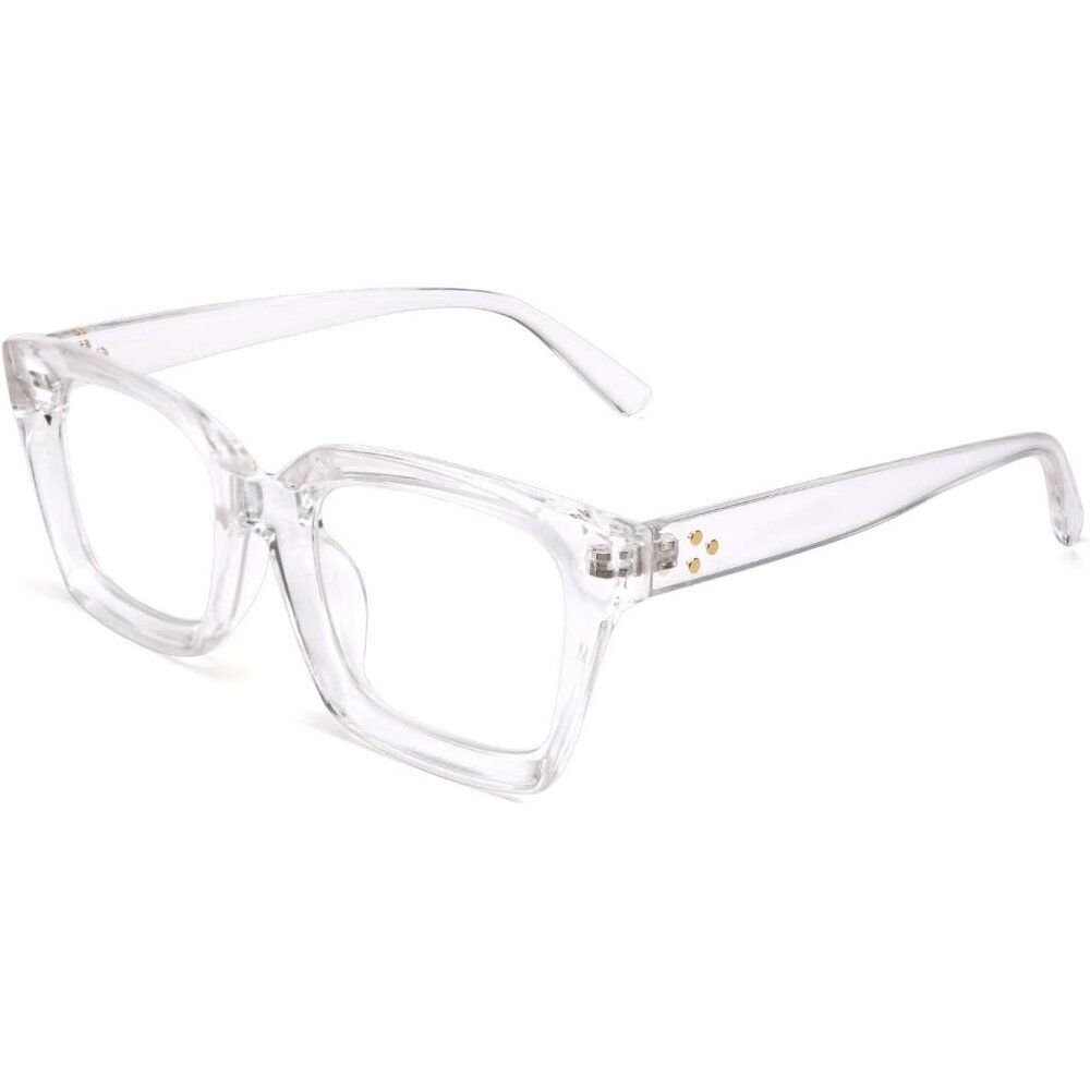 Women's Transparent Eyewear Oversized Square Thick Frame Light Blocking Glasses